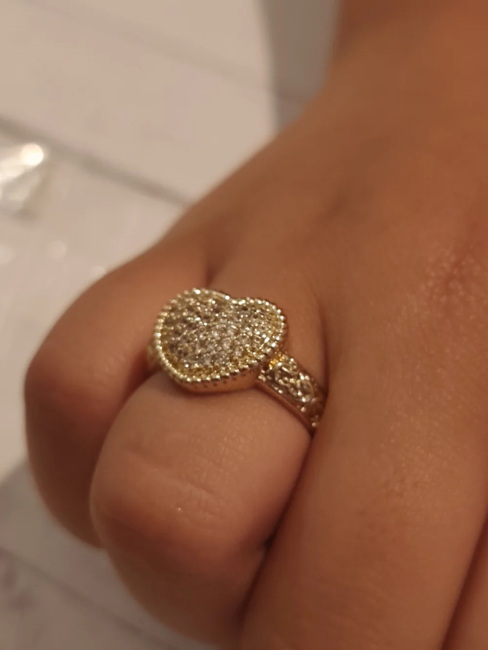 Gold Heart Pavé Ring - Women's Heart Cocktail Ring in Gold